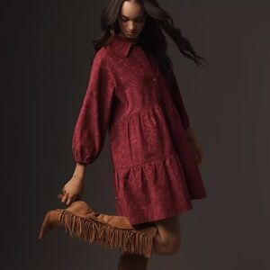 Anthropologie THE BETTINA TIERED SHIRT DRESS BY MAEVE: MINI CORDUROY EDITION